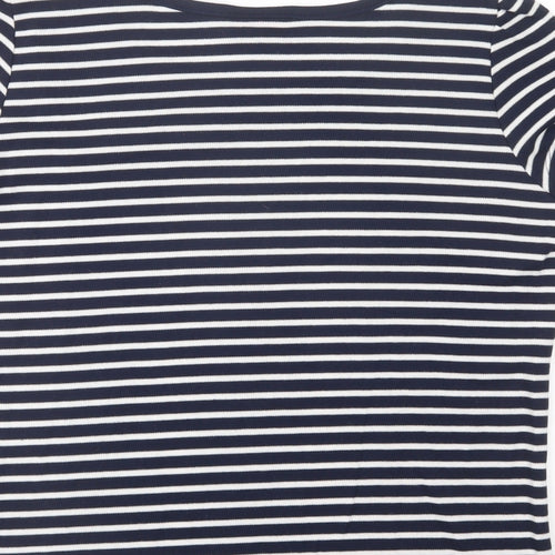 Arista Womens Blue Striped Polyester Basic T-Shirt Size 14 Boat Neck