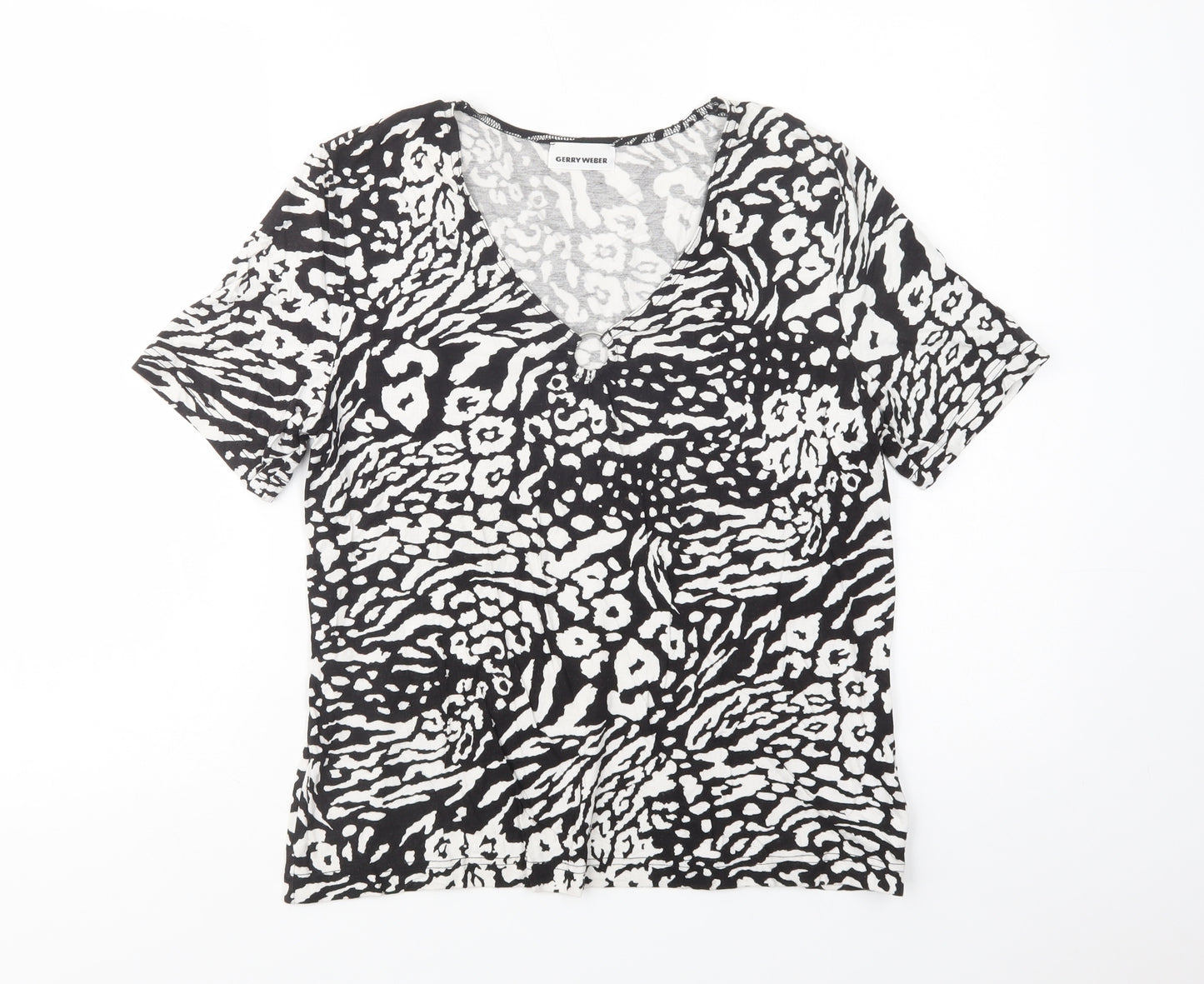 Gerry Weber Womens Black Animal Print Viscose Basic Blouse Size 14 V-Neck
