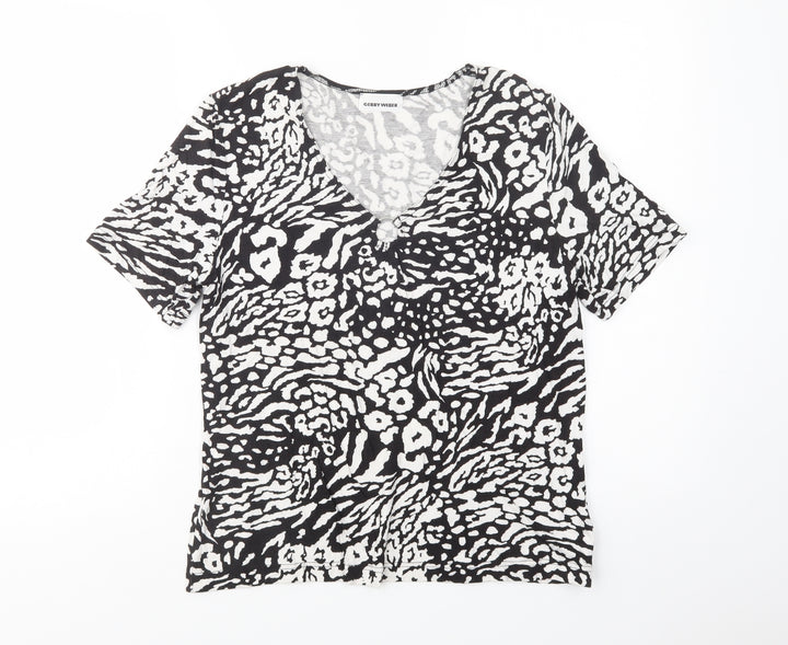 Gerry Weber Womens Black Animal Print Viscose Basic Blouse Size 14 V-Neck
