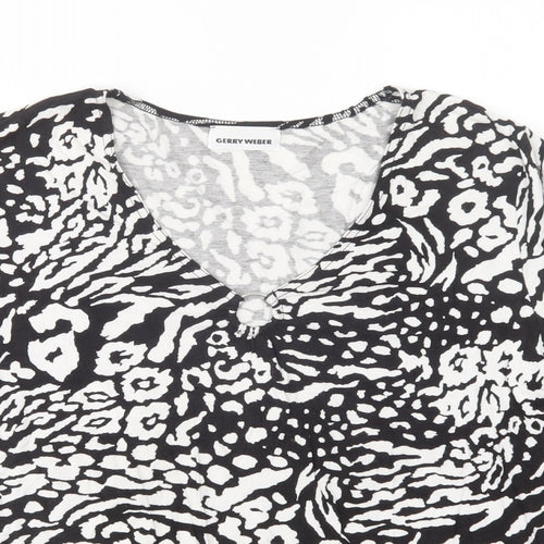 Gerry Weber Womens Black Animal Print Viscose Basic Blouse Size 14 V-Neck