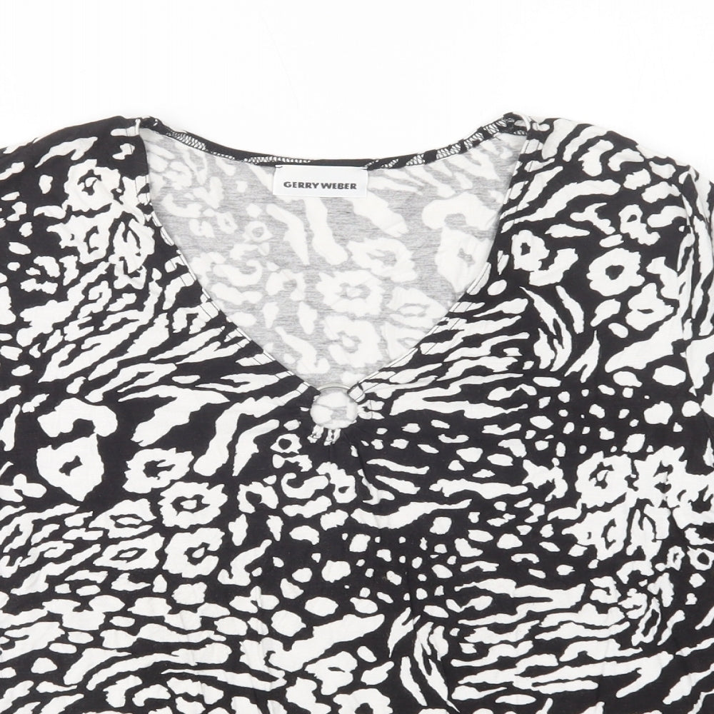 Gerry Weber Womens Black Animal Print Viscose Basic Blouse Size 14 V-Neck