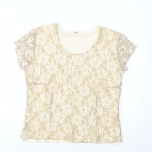 Avalon Womens Beige  Polyester Basic Blouse Size 14 Scoop Neck
