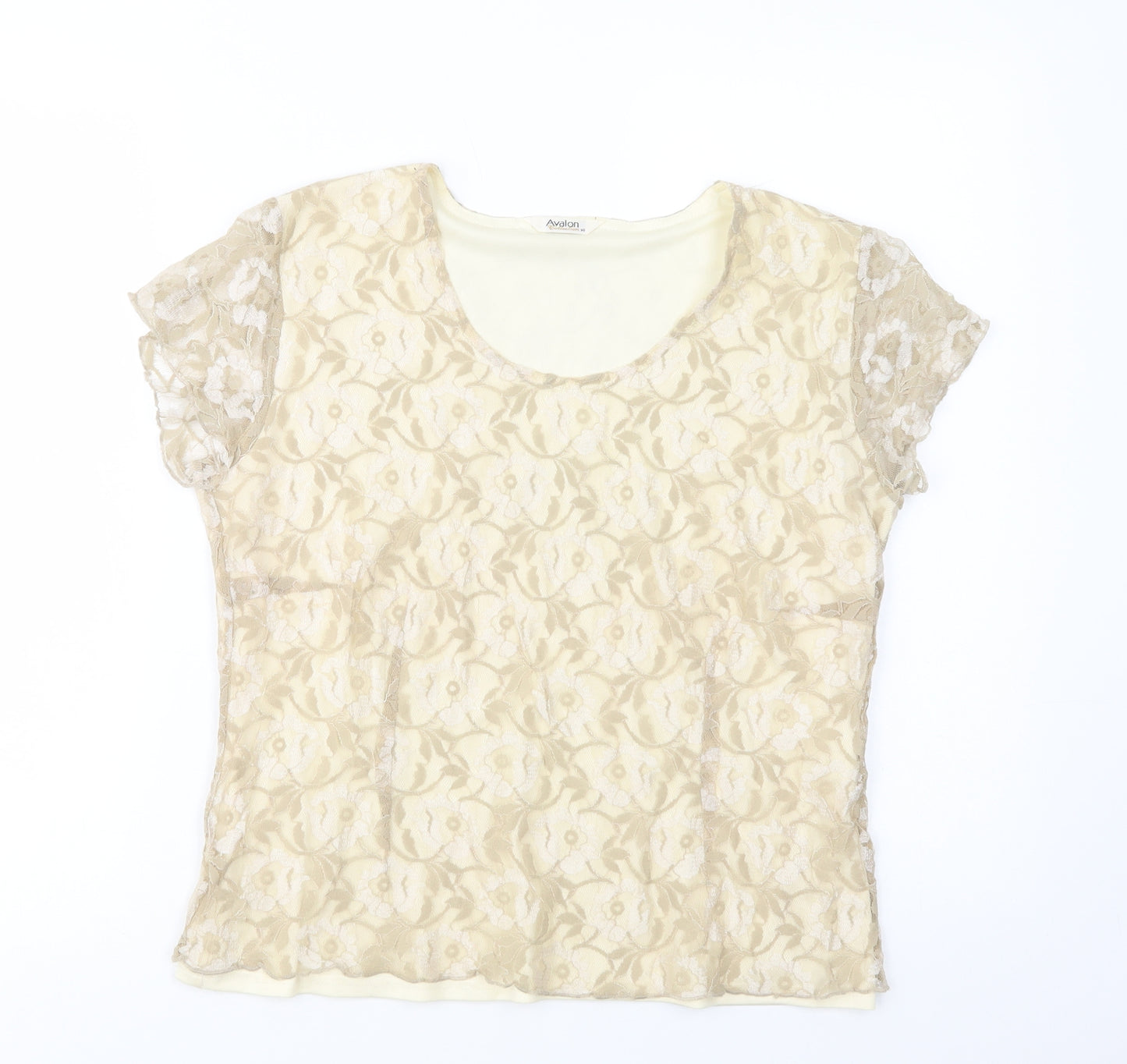Avalon Womens Beige  Polyester Basic Blouse Size 14 Scoop Neck