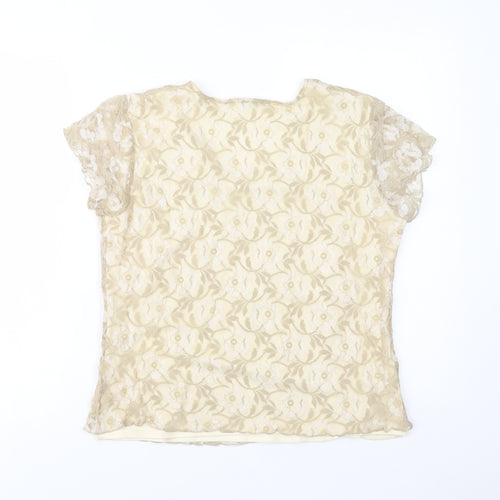 Avalon Womens Beige  Polyester Basic Blouse Size 14 Scoop Neck