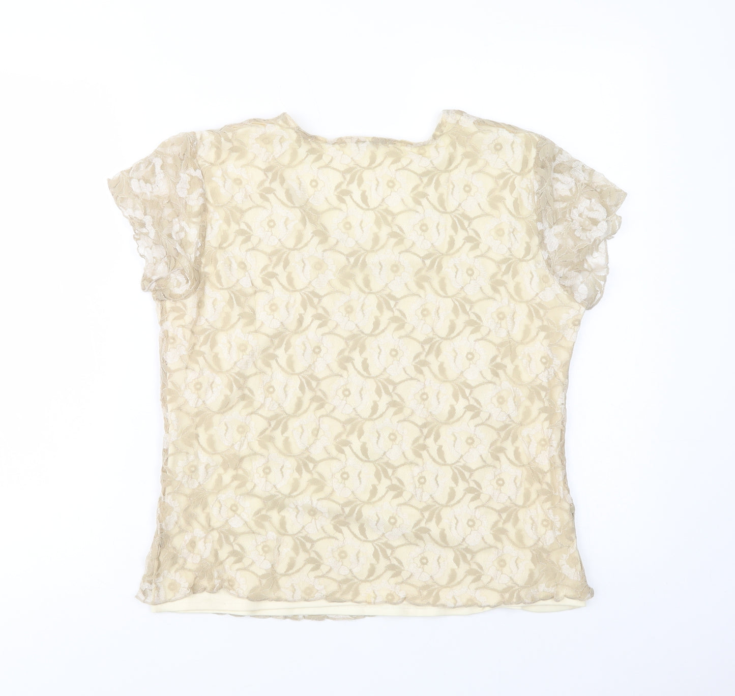 Avalon Womens Beige  Polyester Basic Blouse Size 14 Scoop Neck