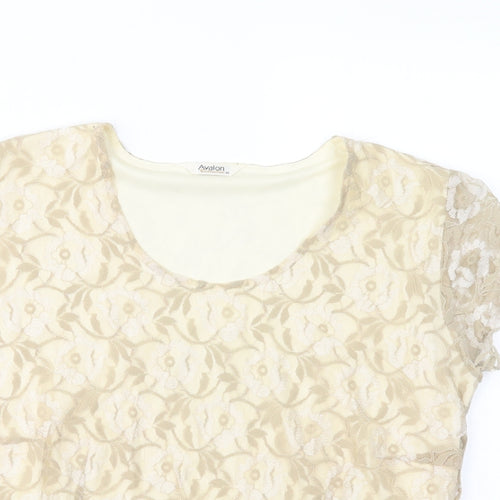 Avalon Womens Beige  Polyester Basic Blouse Size 14 Scoop Neck