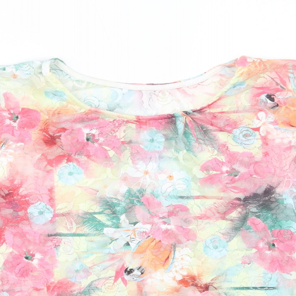 Quiz Womens Multicoloured Floral Polyester Basic Blouse Size 14 Crew Neck