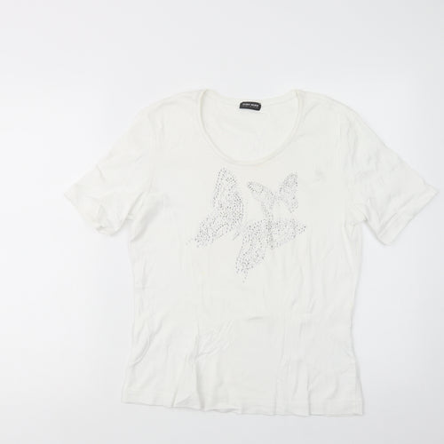 Gerry Weber Womens White  Viscose Basic T-Shirt Size 14 Scoop Neck - Butterflies
