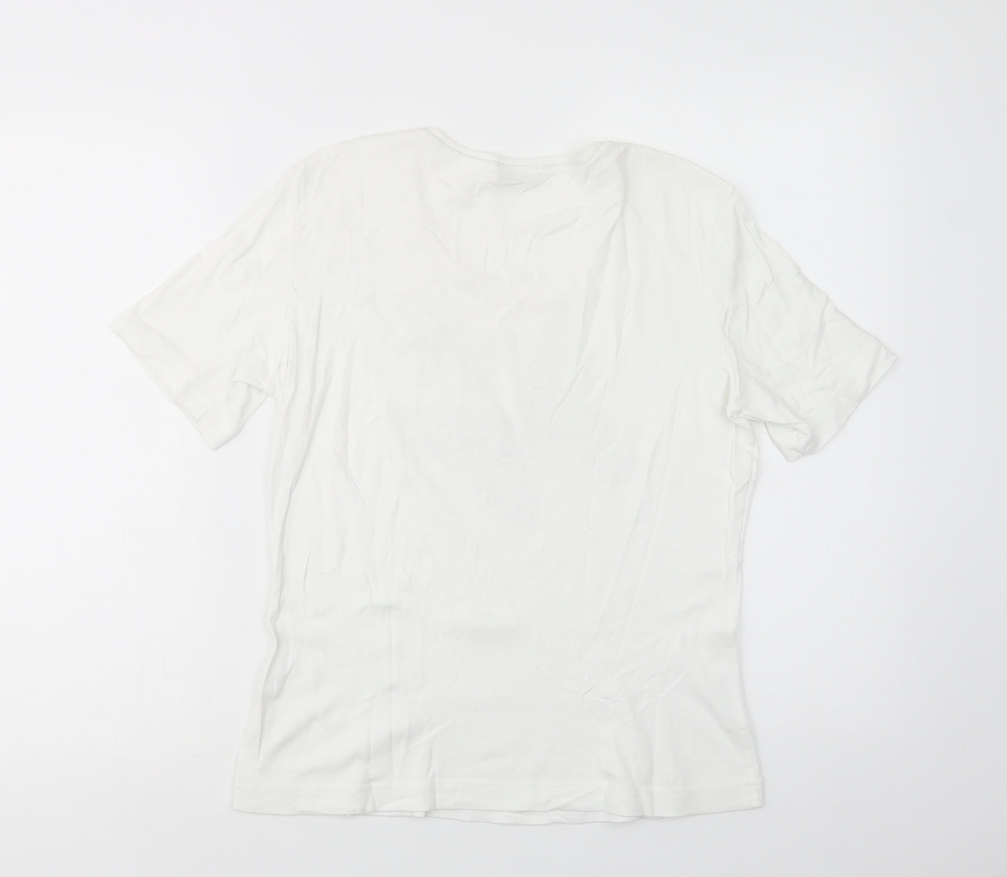 Gerry Weber Womens White  Viscose Basic T-Shirt Size 14 Scoop Neck - Butterflies