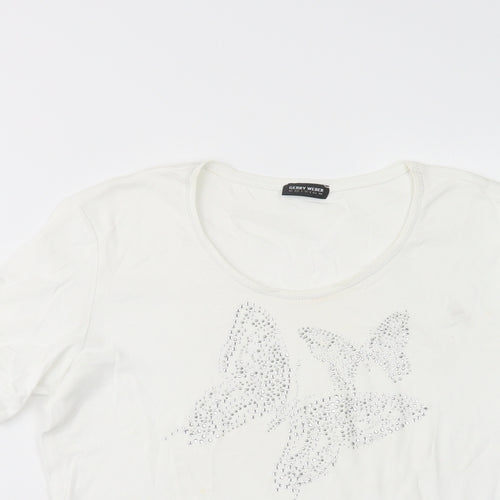Gerry Weber Womens White  Viscose Basic T-Shirt Size 14 Scoop Neck - Butterflies
