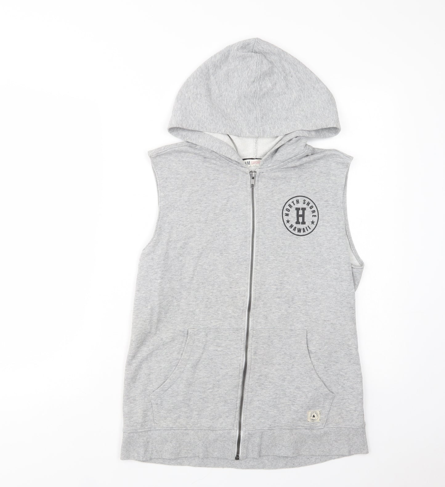 H&M Boys Grey  Cotton Vest Hoodie Size 13-14 Years  Zip