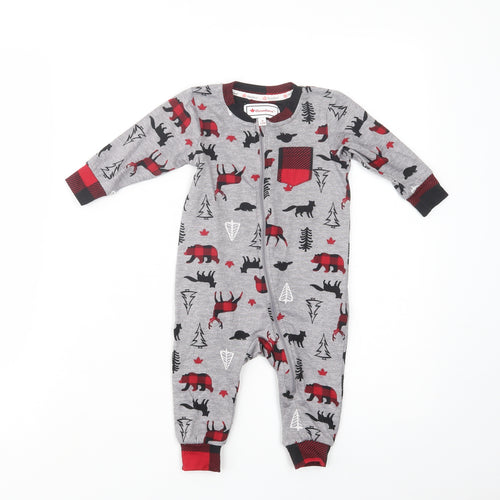 Canadiana Baby Grey Geometric Cotton Babygrow One-Piece Size 6-9 Months  Zip - Forest Animals