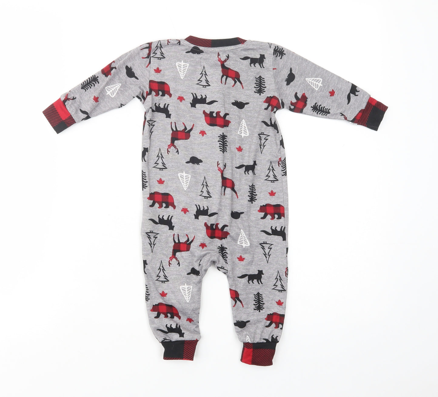 Canadiana Baby Grey Geometric Cotton Babygrow One-Piece Size 6-9 Months  Zip - Forest Animals