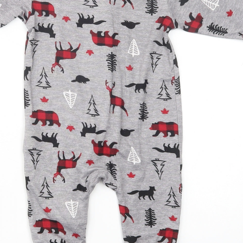 Canadiana Baby Grey Geometric Cotton Babygrow One-Piece Size 6-9 Months  Zip - Forest Animals