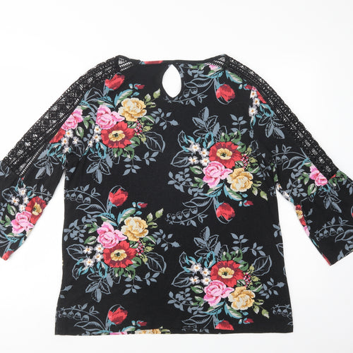 Matalan Womens Black Floral Viscose Basic Blouse Size 16 Scoop Neck - Lace Detail