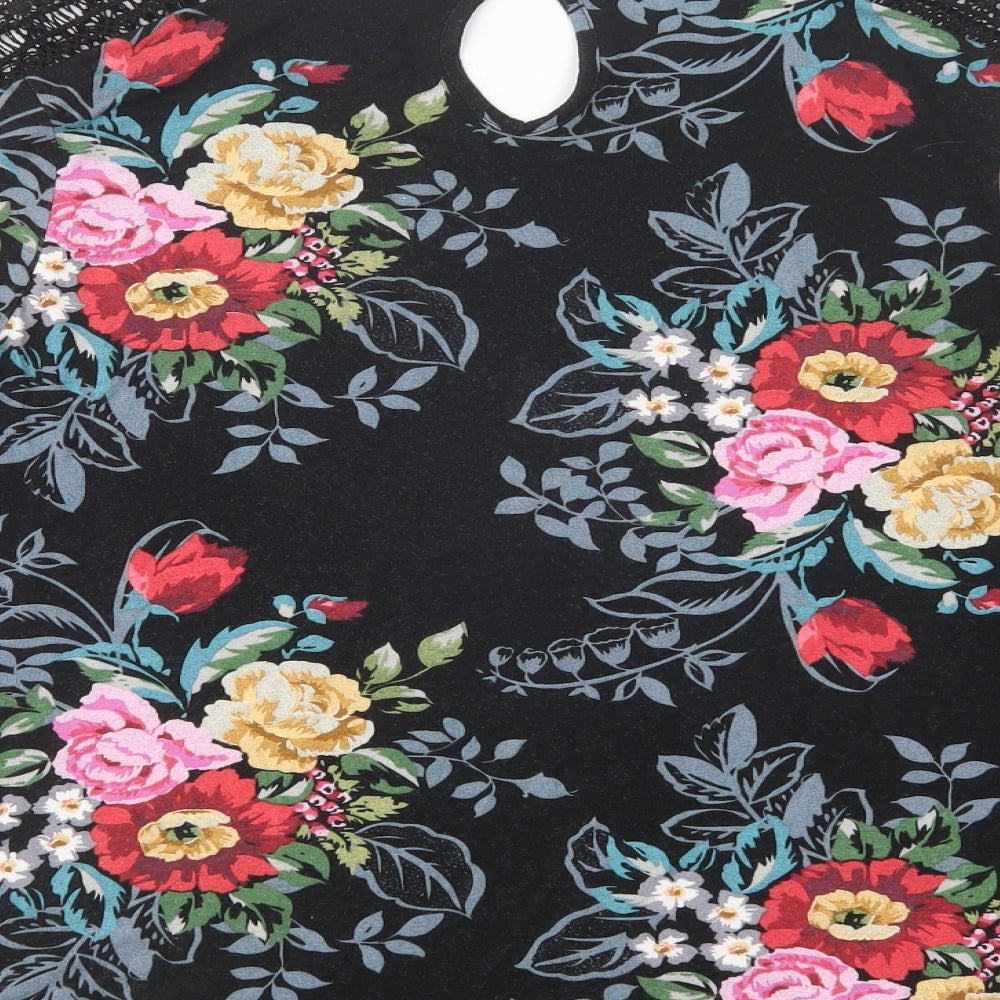 Matalan Womens Black Floral Viscose Basic Blouse Size 16 Scoop Neck - Lace Detail