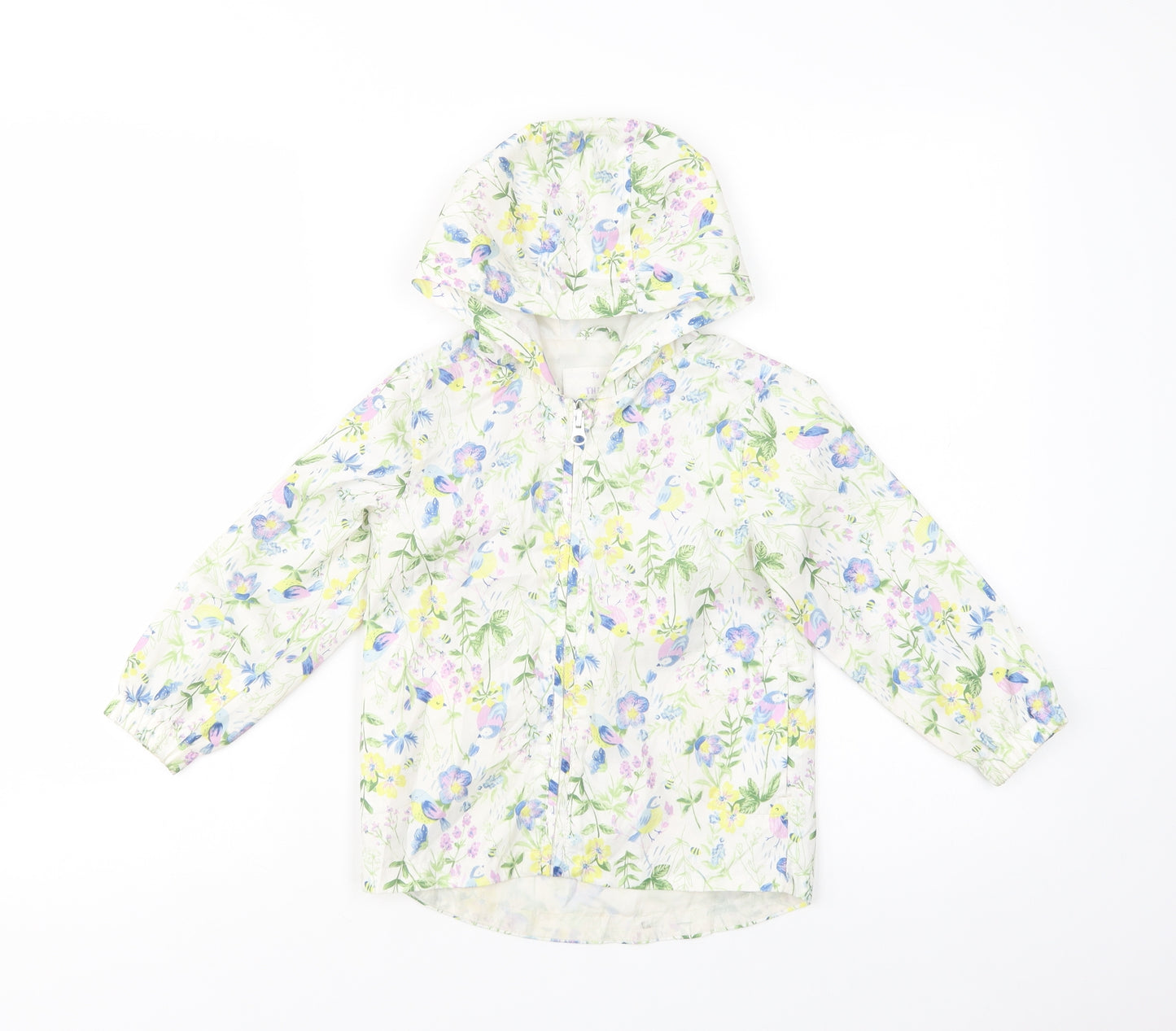 TU Girls Ivory Floral  Rain Coat Coat Size 2-3 Years  Zip