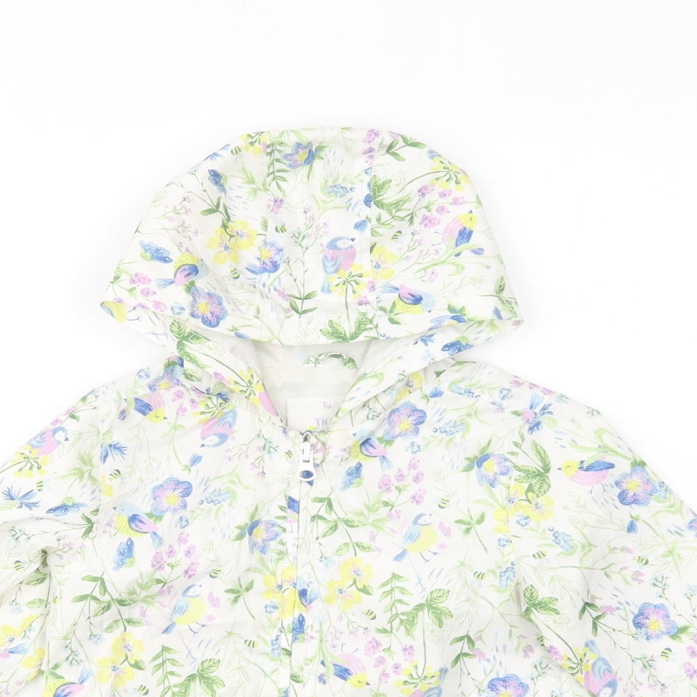 TU Girls Ivory Floral  Rain Coat Coat Size 2-3 Years  Zip