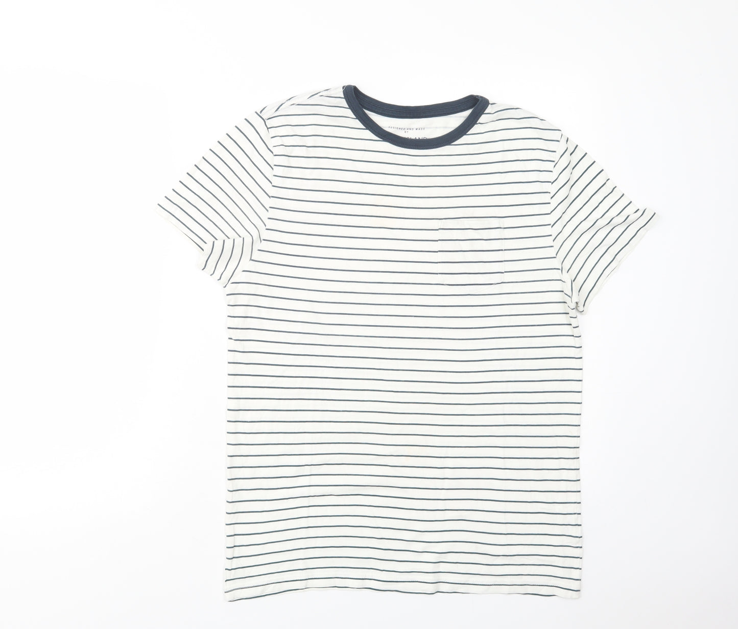 River Island Mens White Striped Cotton  T-Shirt Size S Crew Neck
