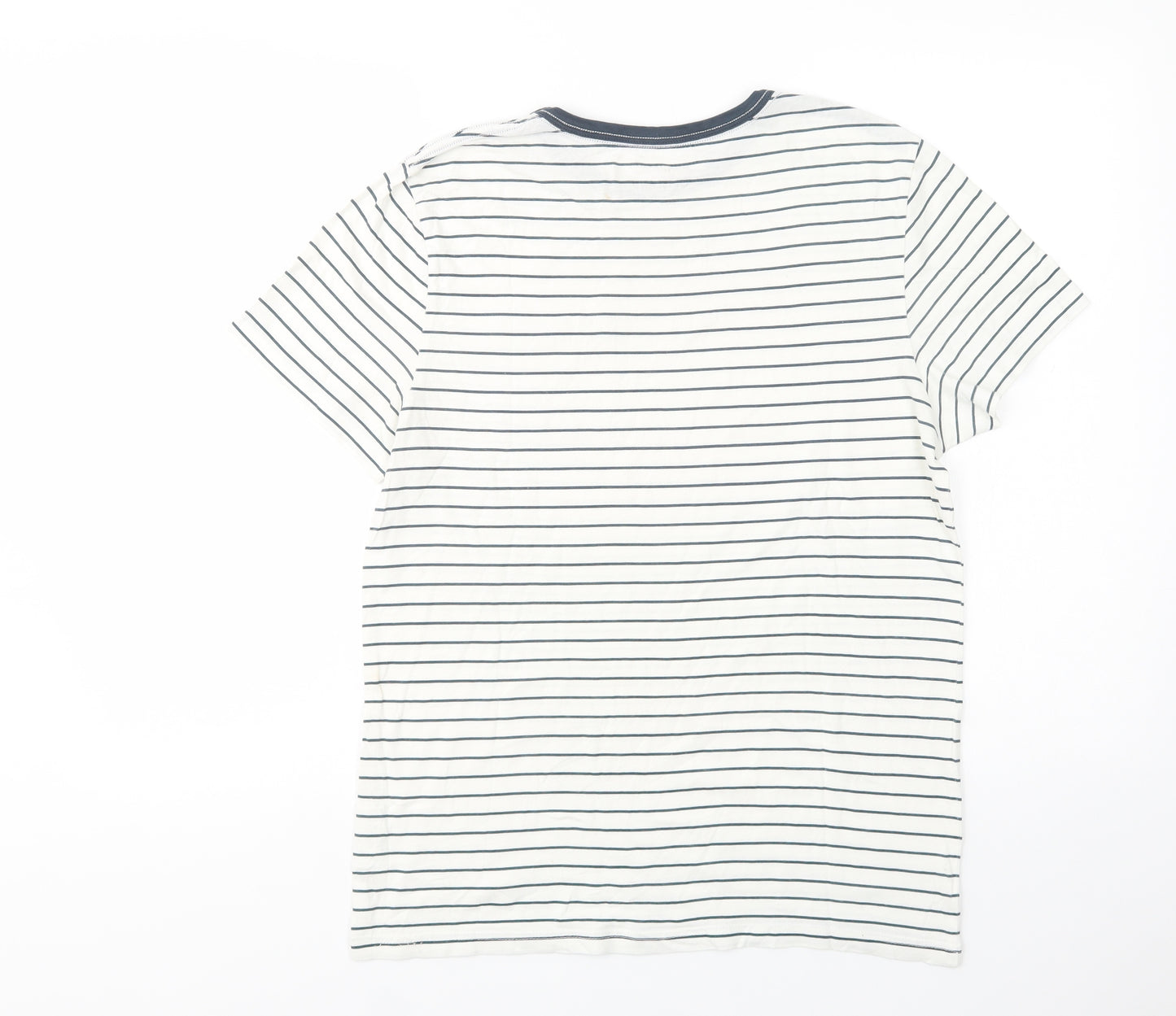 River Island Mens White Striped Cotton  T-Shirt Size S Crew Neck
