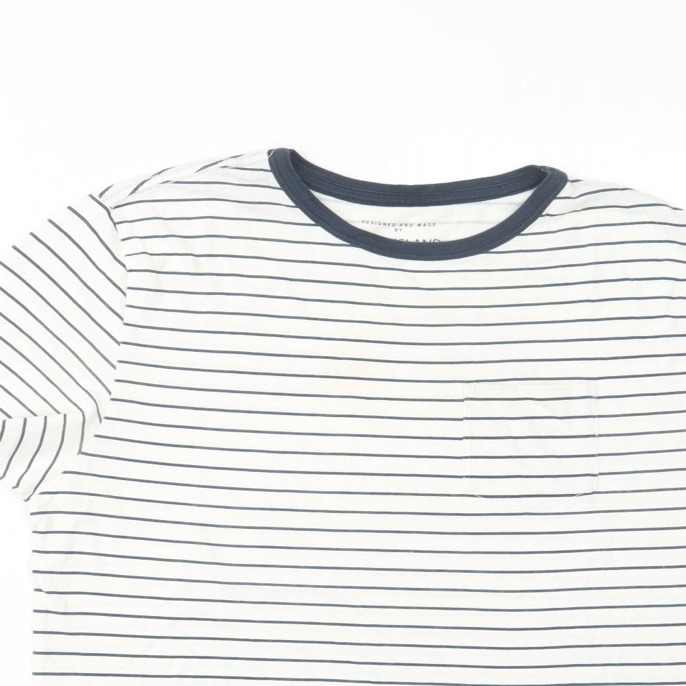 River Island Mens White Striped Cotton  T-Shirt Size S Crew Neck