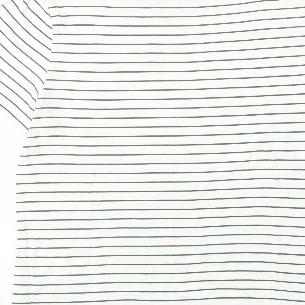 River Island Mens White Striped Cotton  T-Shirt Size S Crew Neck