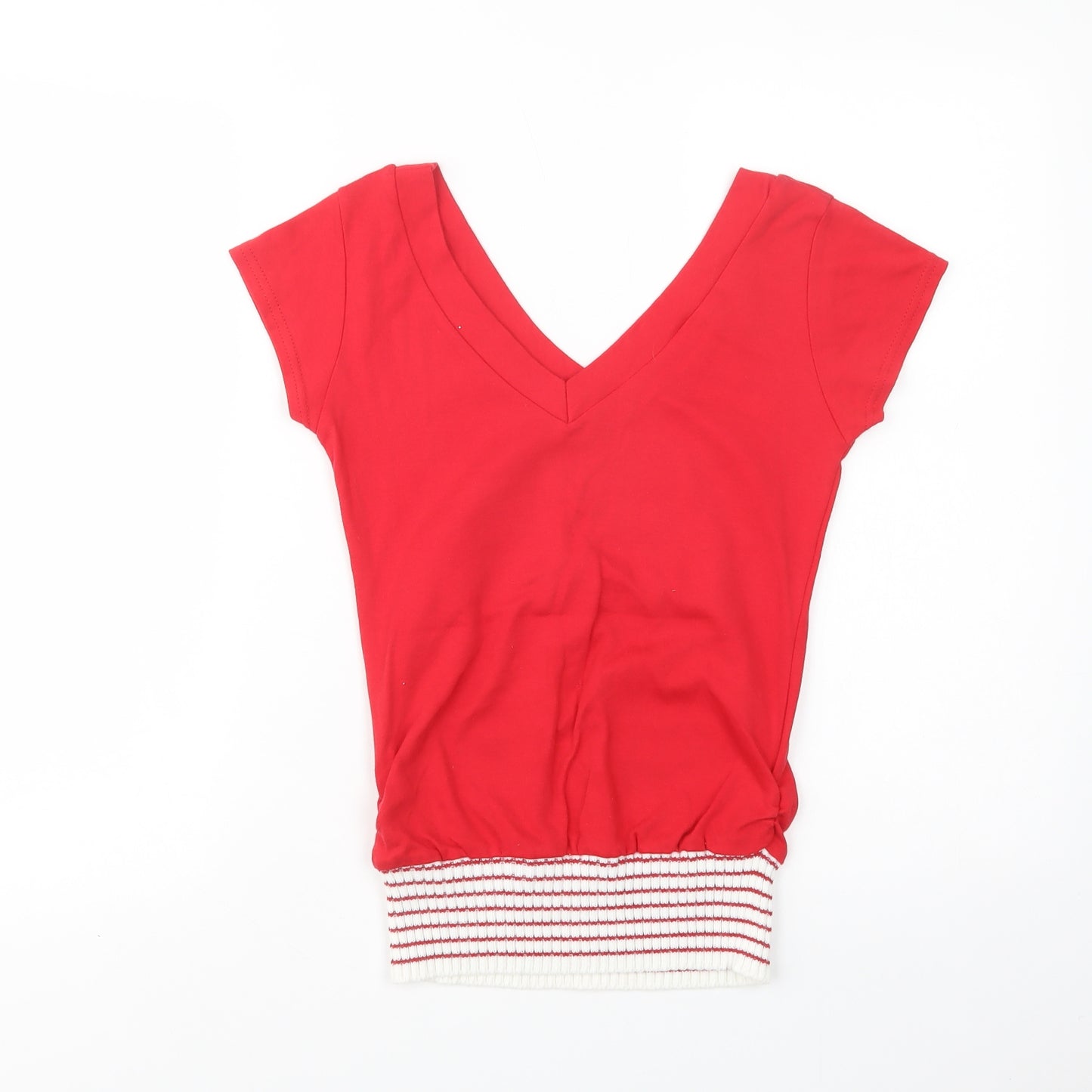 Preworn Womens Red  Cotton Basic Blouse Size M V-Neck - Free Spirit