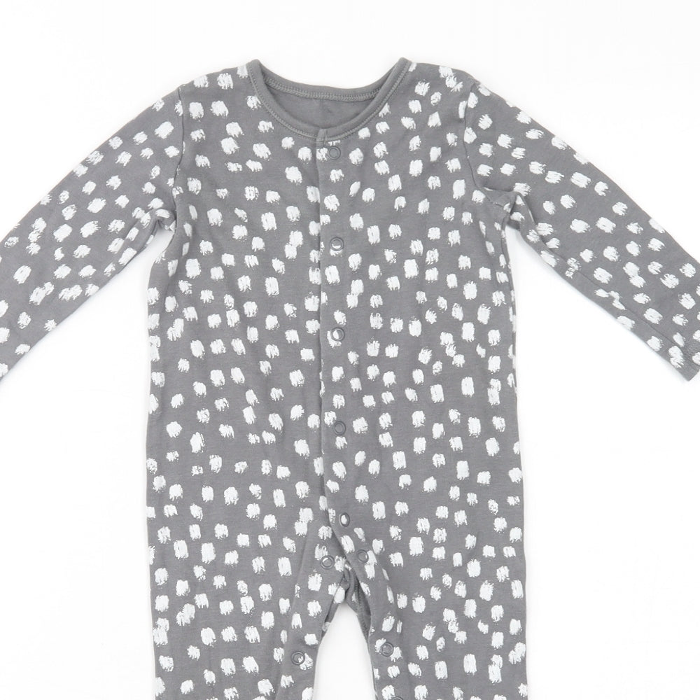 George Baby Grey Animal Print Cotton Babygrow One-Piece Size 9-12 Months  Snap