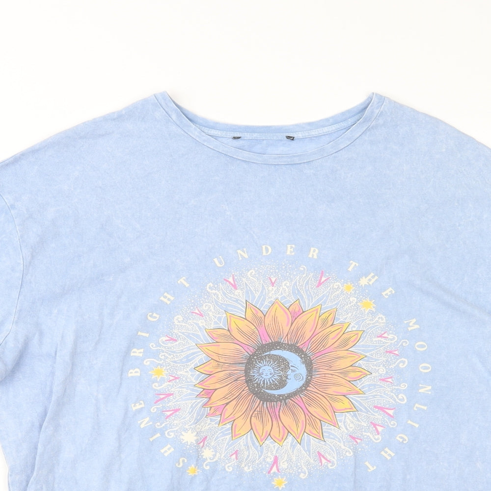 Newb Look Womens Blue  Cotton Tunic T-Shirt Size 12 Crew Neck - Moonlight