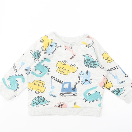 Matalan Baby Grey Geometric Cotton Pullover Jumper Size 9-12 Months  Pullover - Vehicles And Animals
