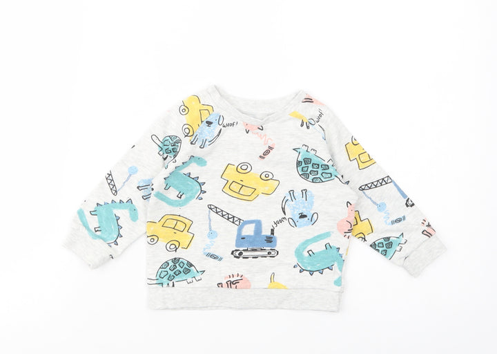 Matalan Baby Grey Geometric Cotton Pullover Jumper Size 9-12 Months Pullover - Vehicles And Animals