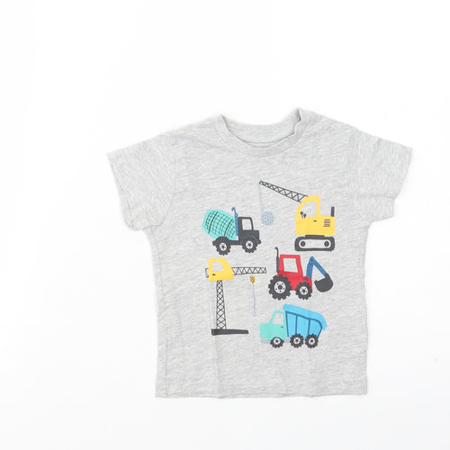Matalan  Grey  Cotton Basic T-Shirt Size 12-18 Months Crew Neck Pullover - Diggers