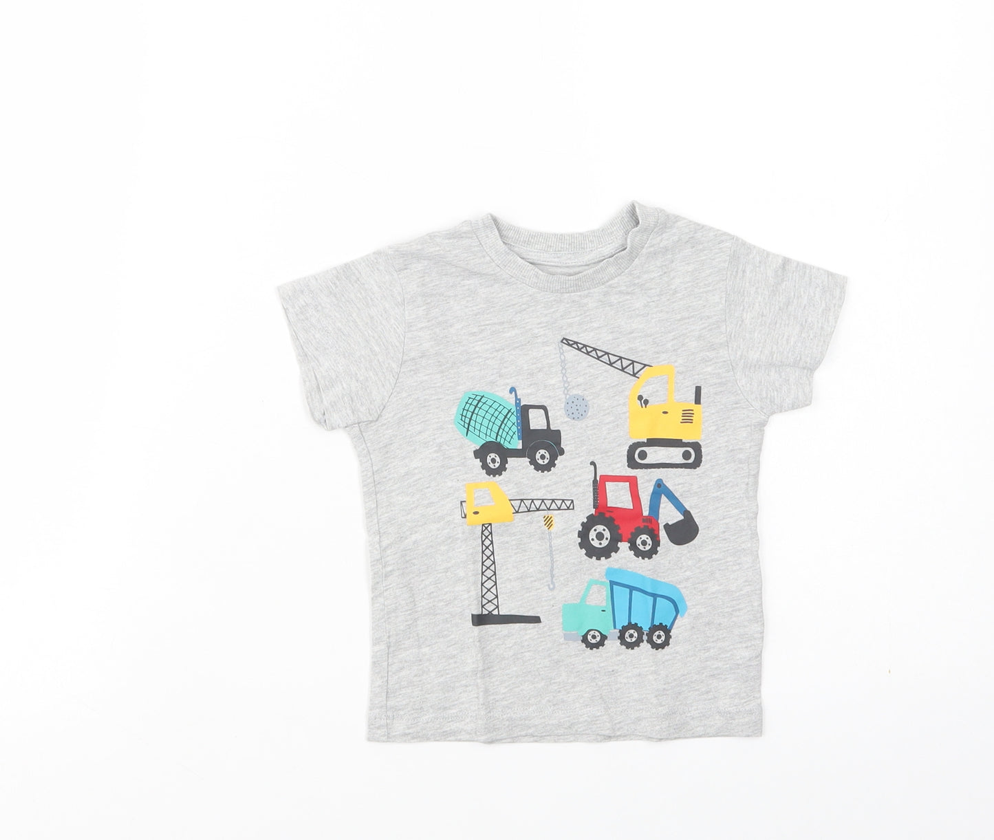 Matalan  Grey  Cotton Basic T-Shirt Size 12-18 Months Crew Neck Pullover - Diggers