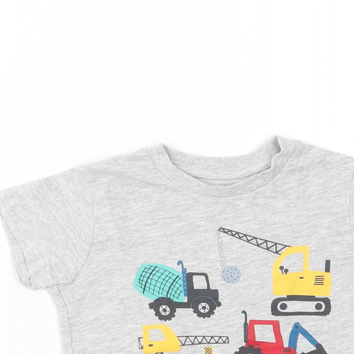 Matalan  Grey  Cotton Basic T-Shirt Size 12-18 Months Crew Neck Pullover - Diggers