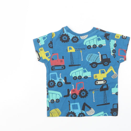 Matalan Baby Blue Geometric Cotton Basic T-Shirt Size 12-18 Months Crew Neck Pullover - Cranes & Diggers