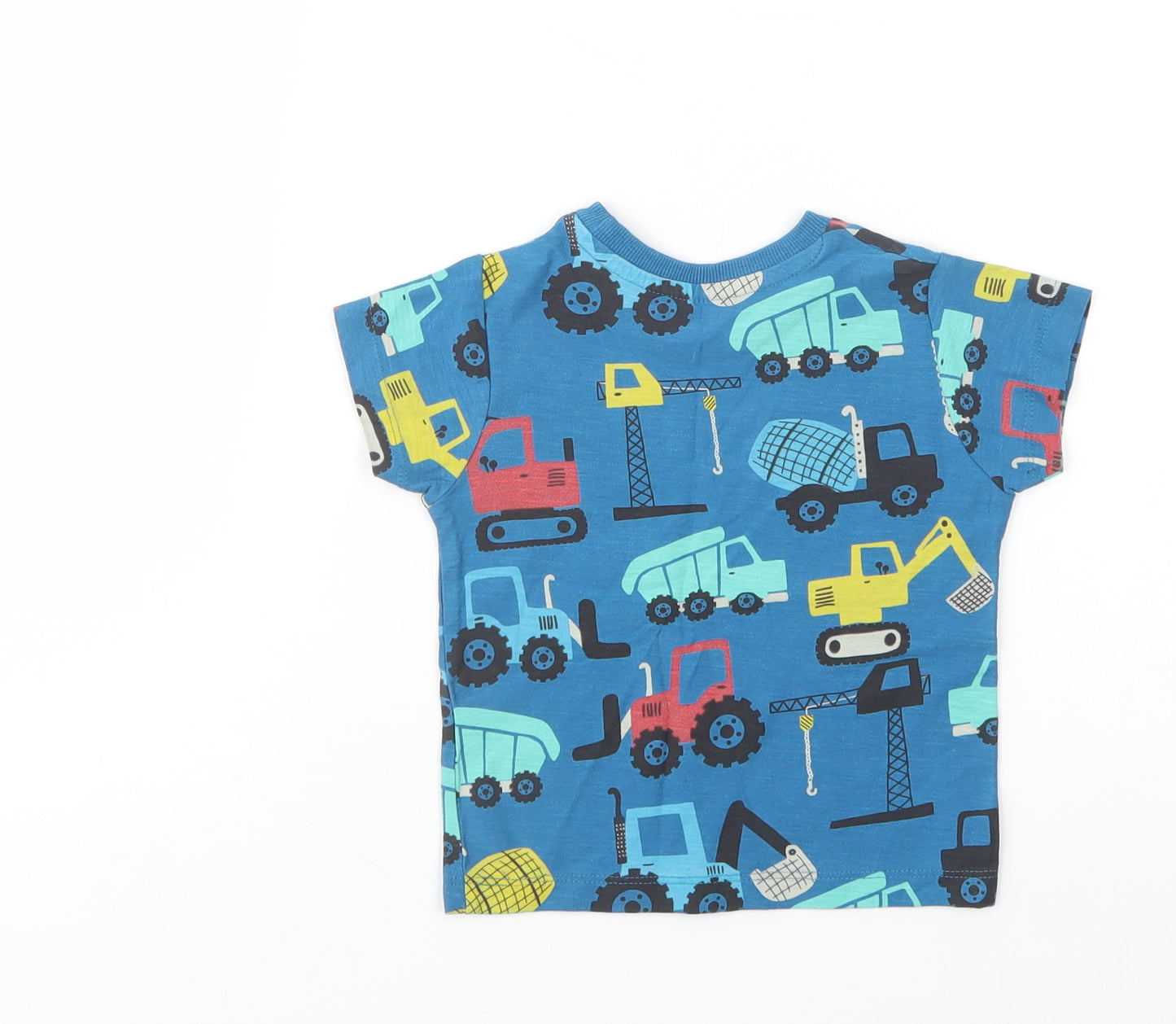 Matalan Baby Blue Geometric Cotton Basic T-Shirt Size 12-18 Months Crew Neck Pullover - Cranes & Diggers