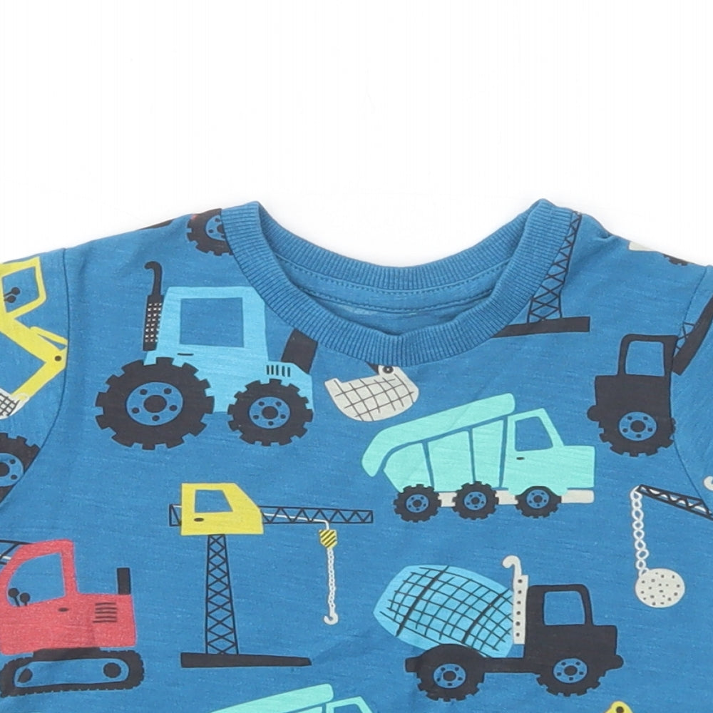 Matalan Baby Blue Geometric Cotton Basic T-Shirt Size 12-18 Months Crew Neck Pullover - Cranes & Diggers