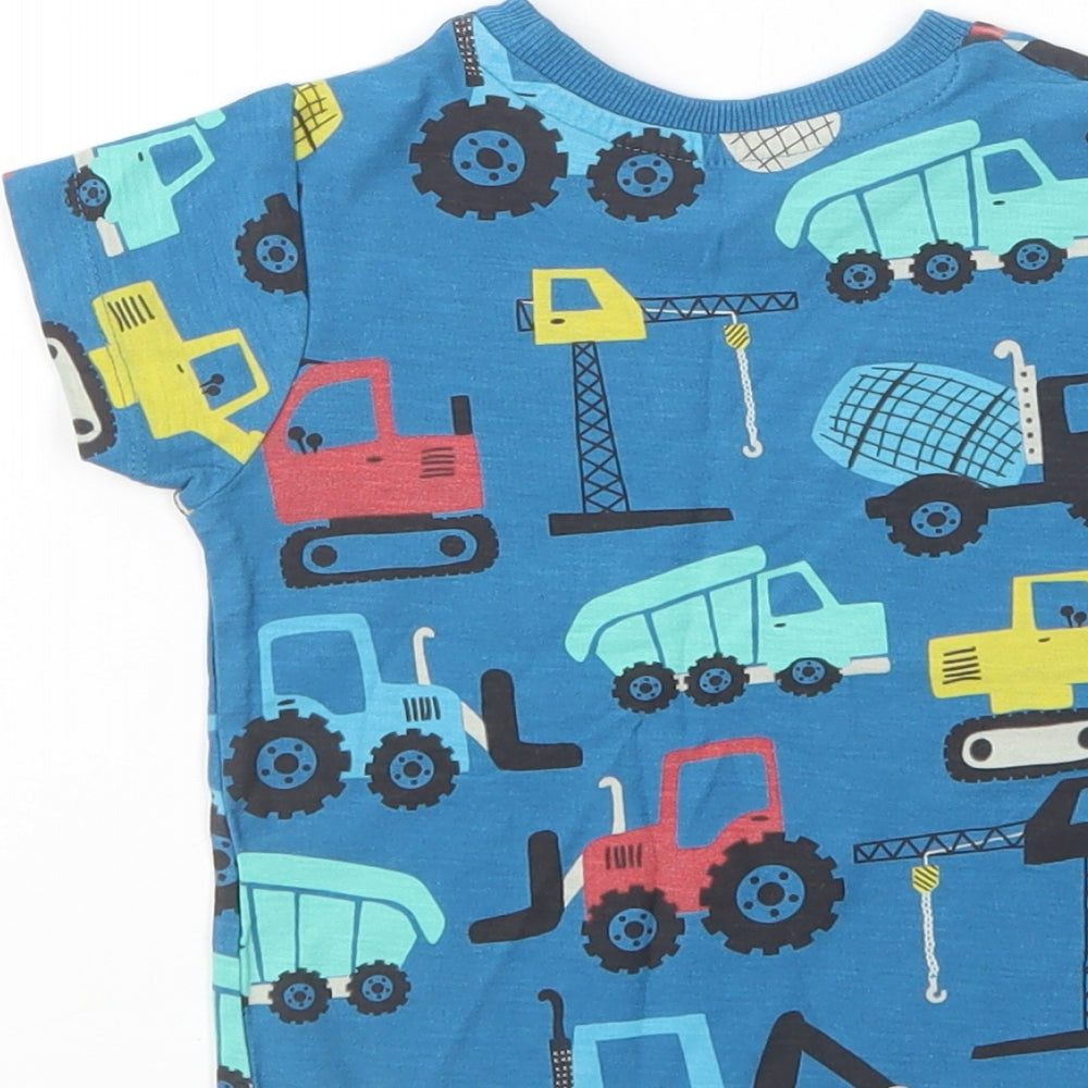 Matalan Baby Blue Geometric Cotton Basic T-Shirt Size 12-18 Months Crew Neck Pullover - Cranes & Diggers