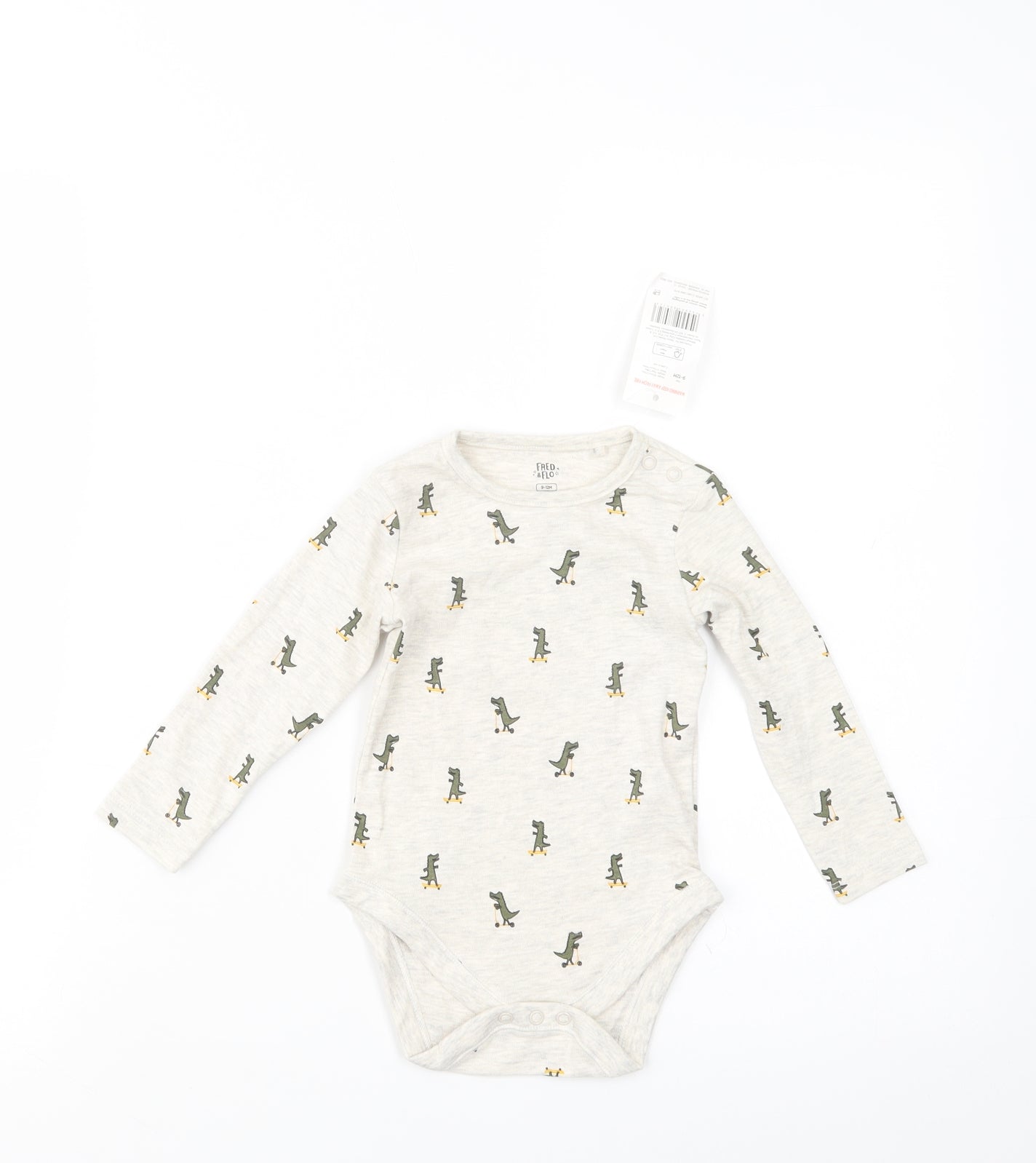 F&F Baby Beige Geometric Cotton Babygrow One-Piece Size 9-12 Months  Snap - Dino