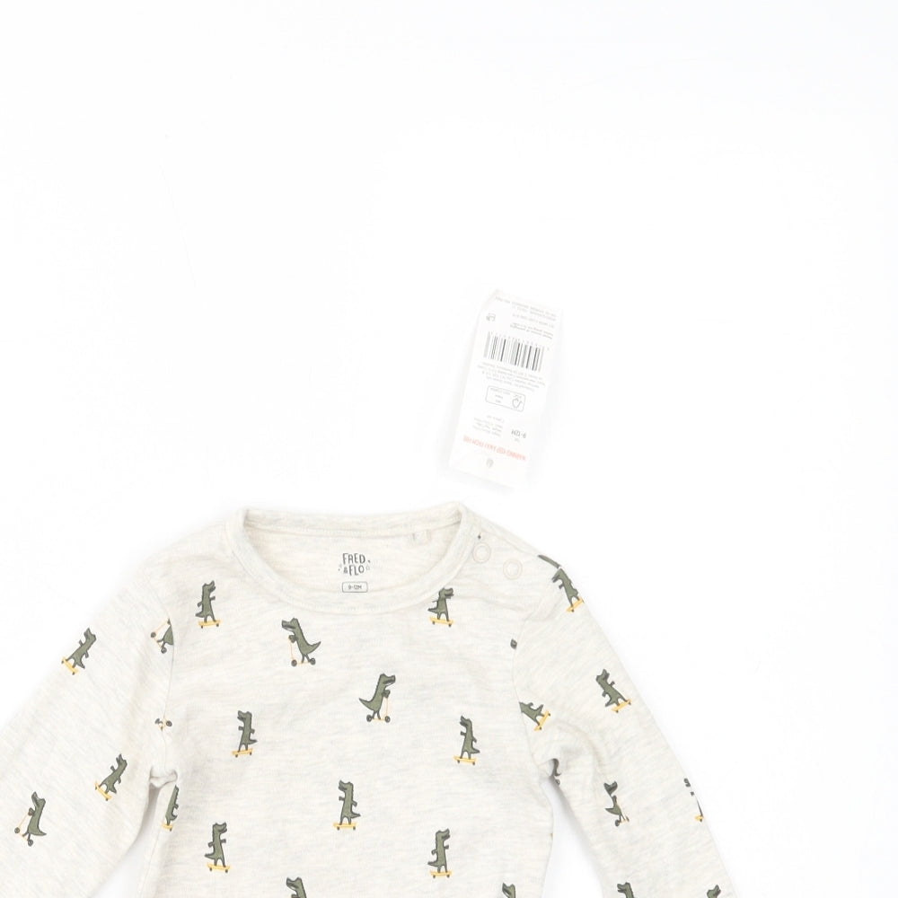 F&F Baby Beige Geometric Cotton Babygrow One-Piece Size 9-12 Months  Snap - Dino