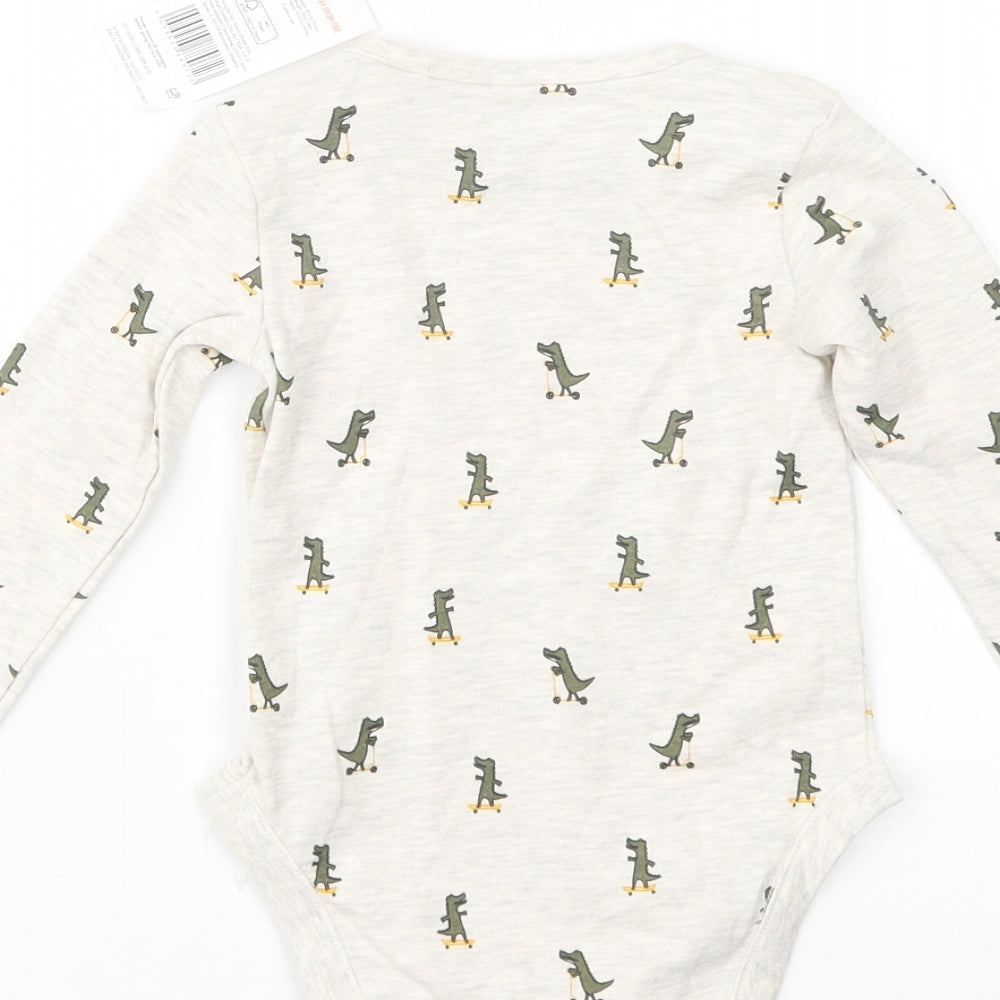F&F Baby Beige Geometric Cotton Babygrow One-Piece Size 9-12 Months  Snap - Dino