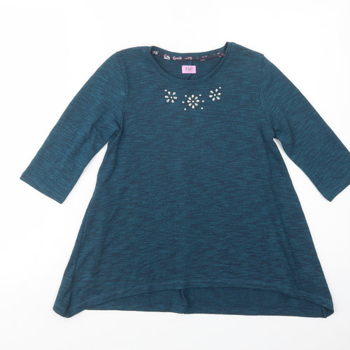 F&F Girls Green Crew Neck  Polyester Tunic Jumper Size 8-9 Years  Pullover - Embellished