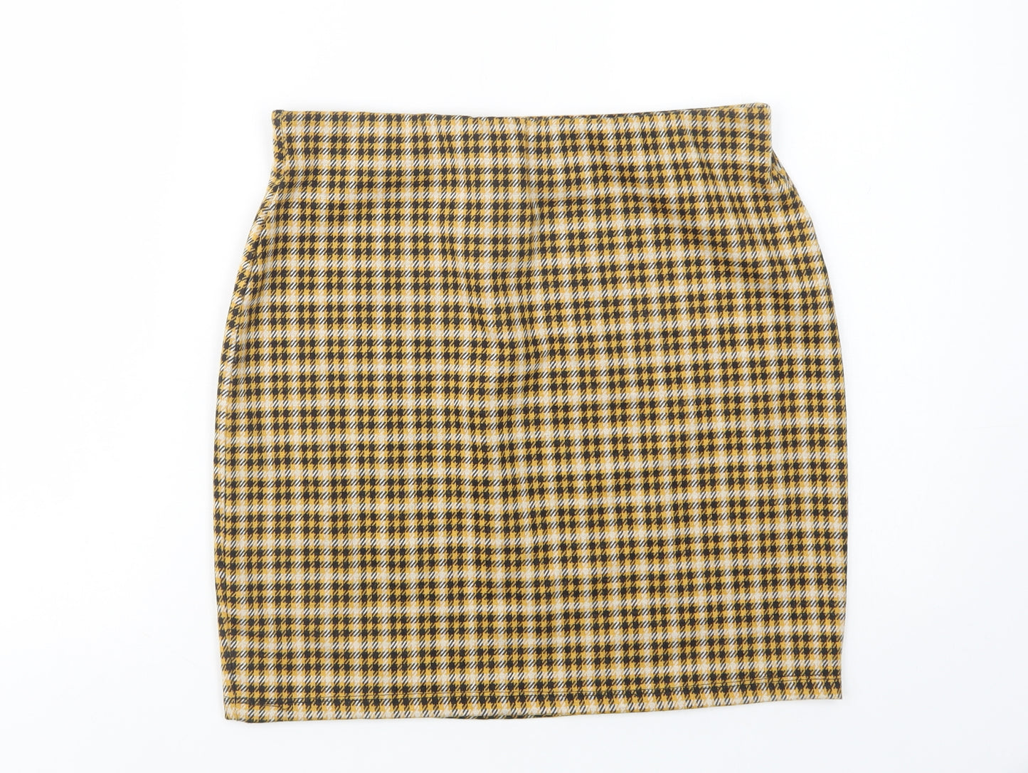 New Look Womens Yellow Plaid Polyester Mini Skirt Size 12