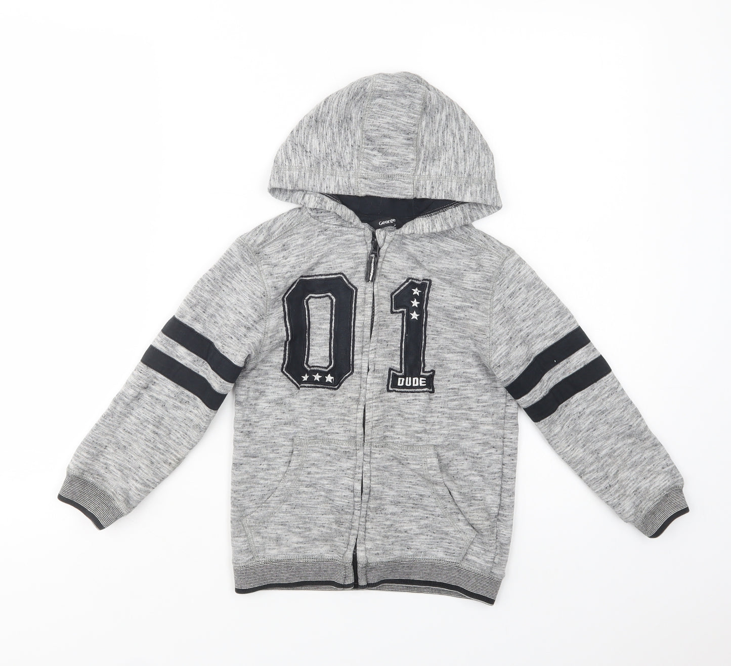 George Boys Grey  Cotton Full Zip Hoodie Size 5-6 Years  Zip