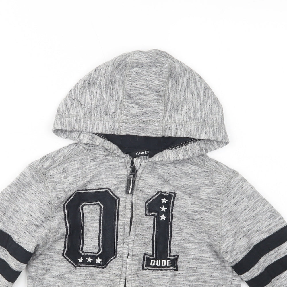 George Boys Grey  Cotton Full Zip Hoodie Size 5-6 Years  Zip
