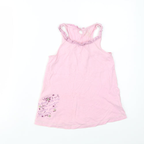 NEXT Girls Pink  Cotton Pullover Tank Size 7 Years Scoop Neck Button