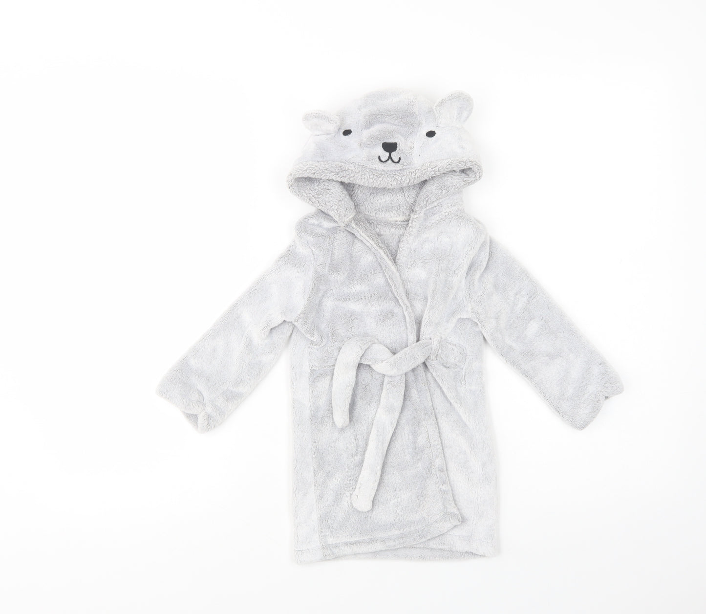 F&F Baby Grey  Polyester Kimono Robe Size 12-18 Months  Tie - Bear Hood