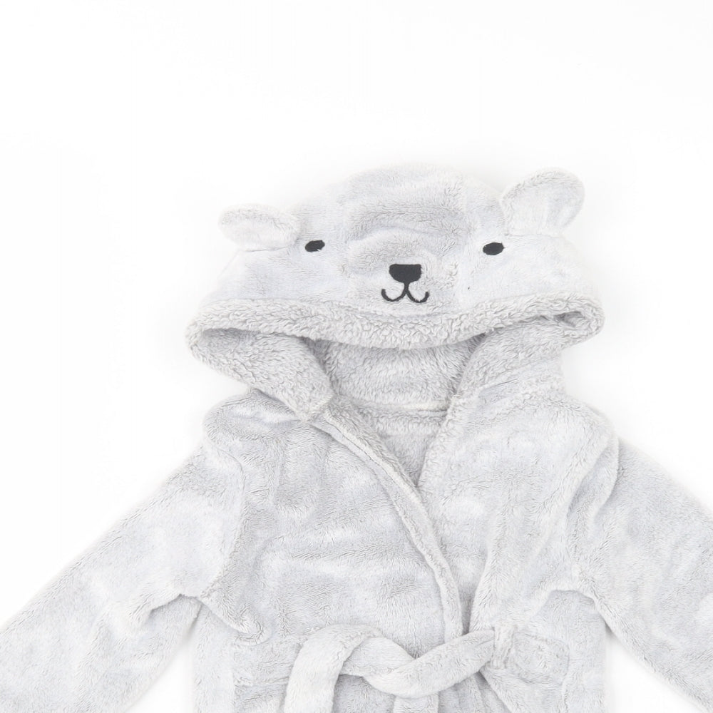 F&F Baby Grey  Polyester Kimono Robe Size 12-18 Months  Tie - Bear Hood