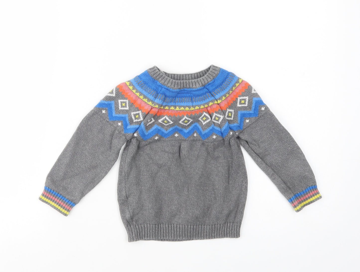 F&F Baby Grey Fair Isle Cotton Pullover Jumper Size 12-18 Months  Button