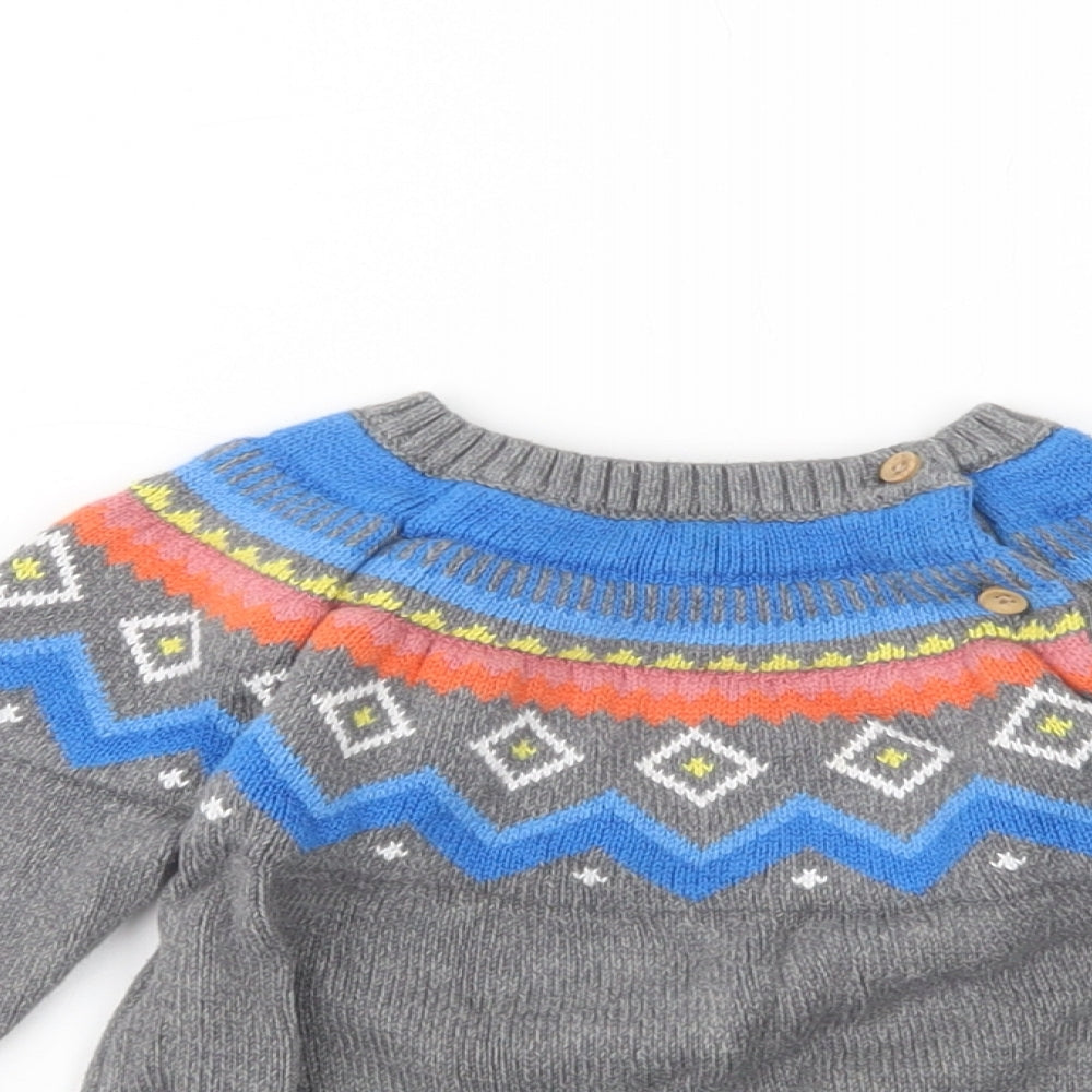 F&F Baby Grey Fair Isle Cotton Pullover Jumper Size 12-18 Months  Button